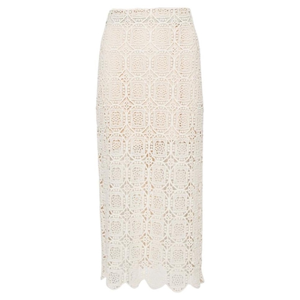 NWT Alice + Olivia Khiara midi pencil ivory natural lace crochet skirt size 2